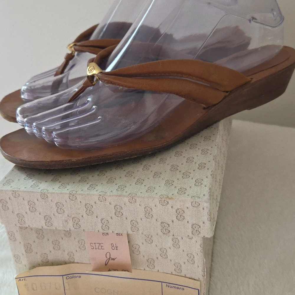 Vintage GUCCI Cognac Brown Leather Women's Sandals Size 8.5 GUC
